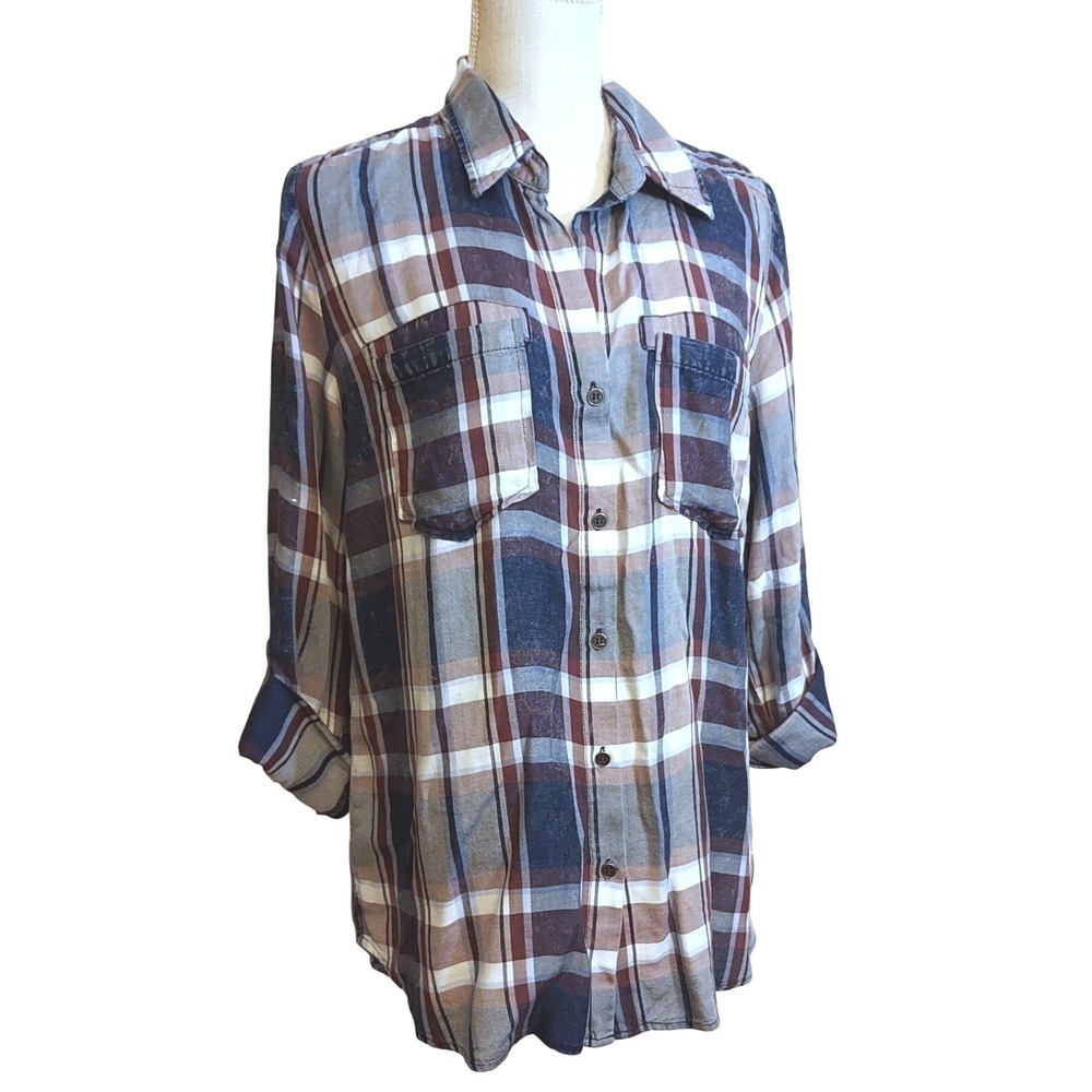 Kut From The Kloth Plaid Button Down Women Medium Multicolor Cabincore Western‎